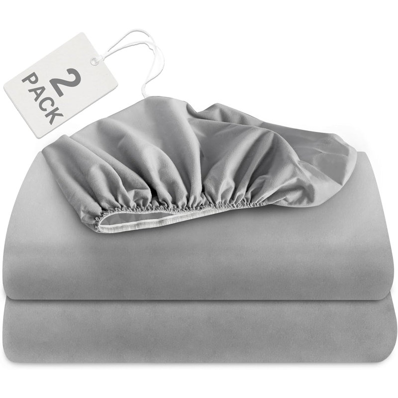 2 Pack Fitted Sheet Microfiber, Twin Fitted Sheet, Light Gray