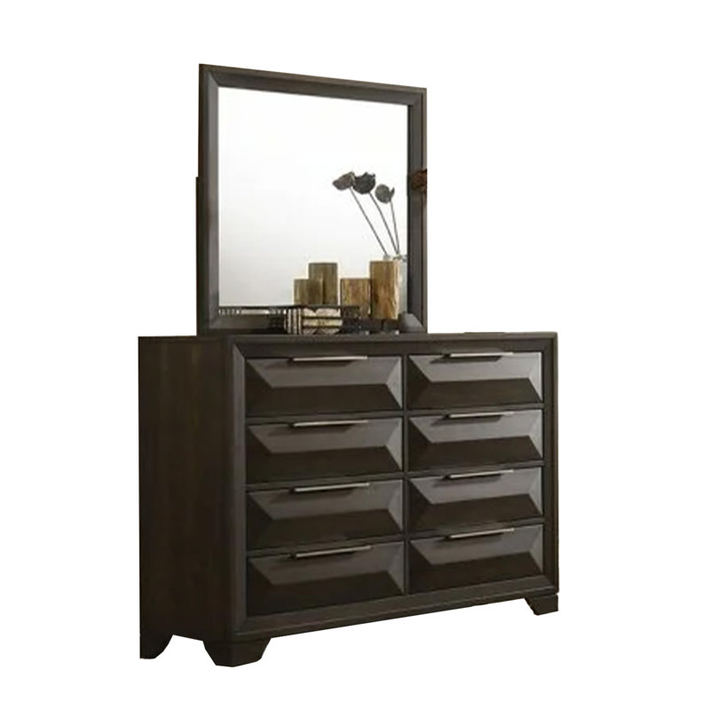 Ensemble de chambre à coucher pour grand lit 4 pièces Fema, tête de lit à panneau à facettes verticales, brun
