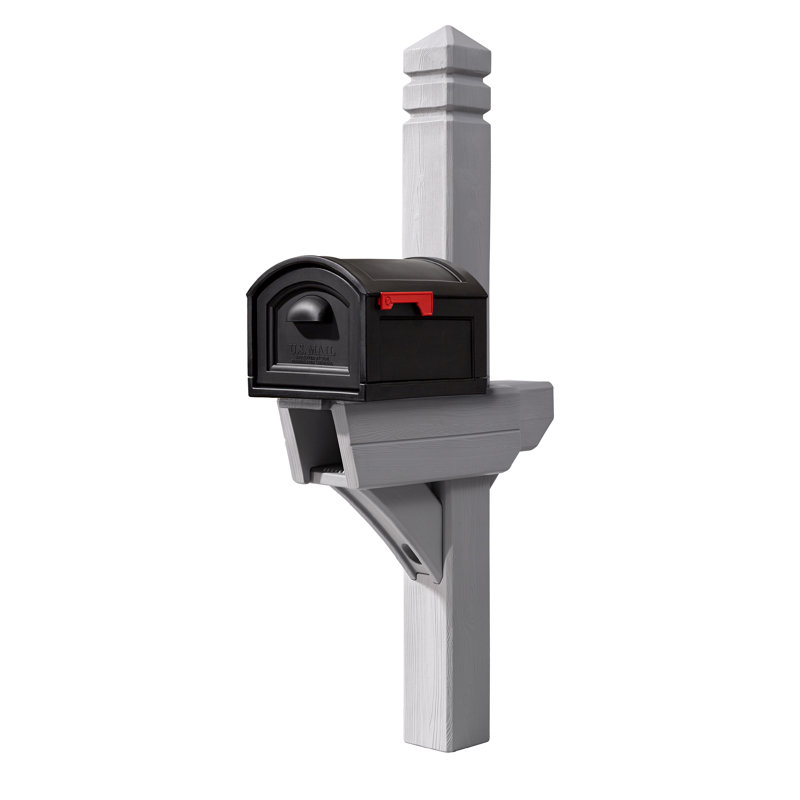 Extra Large Black Plastic Mailbox with Gray Post