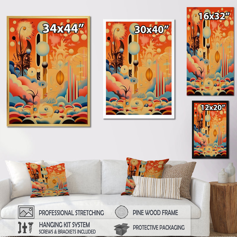 Dreamcity, paysage futuriste rétro sur toile, H 32 po x l 16 po x P 1 po, Toile tendue
