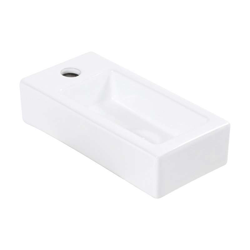 White Ceramic Wall Mount Bathroom Sink - 14.4X7.13 Inch Rectangular, Stain , Low Water Absorption, Acid Resistance, Modern Attractiveness With Faucet Hole Rectangular Sink, Stain-, Absorption