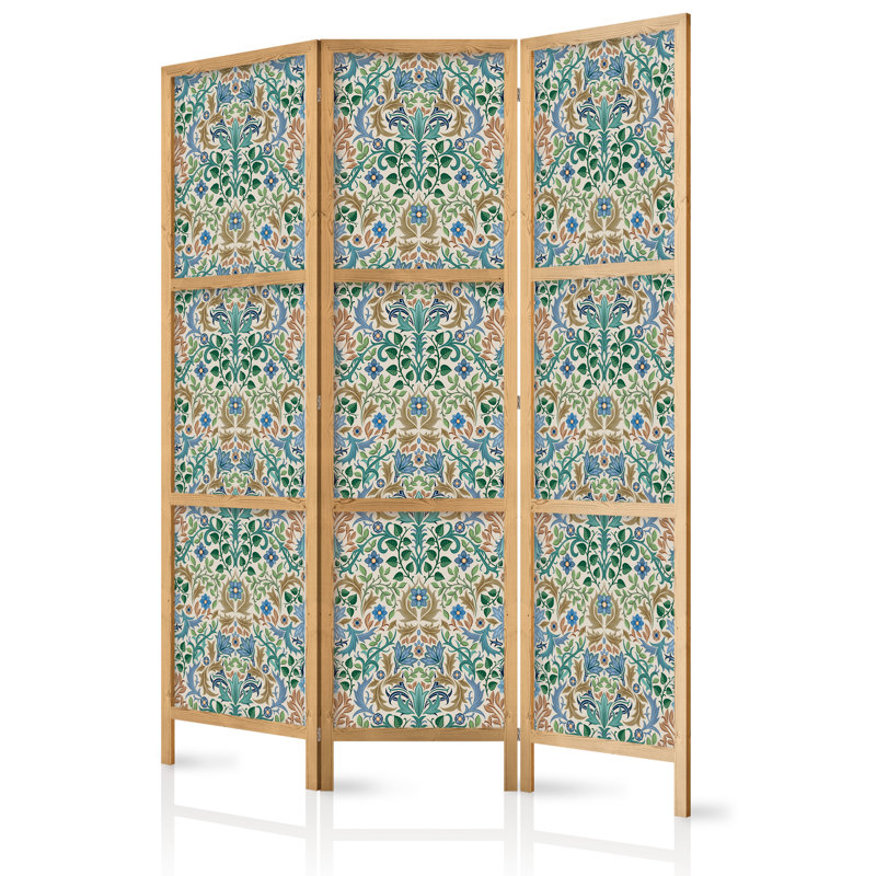 171cm H Solid Wood Folding Room Divider, Green, 171cm H x 135cm W x 1.2cm D