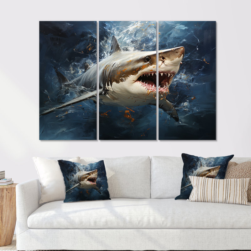 Underwater Shark Attack III - Shark Wall Art, 40" H x 61" W