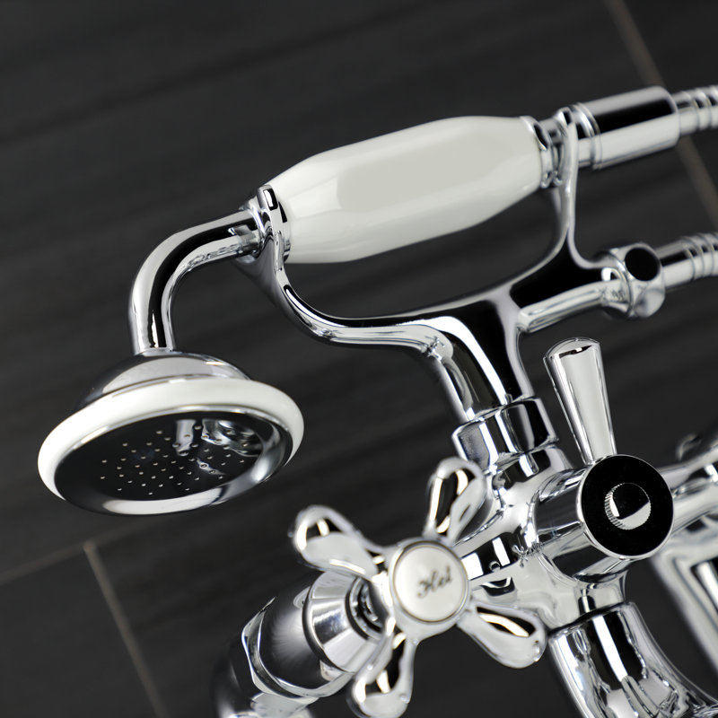 Kingston Brass Kingston Three-Handle 2-Hole Deck Mount Clawfoot Tub Faucet with Handshower, Polished Chrome