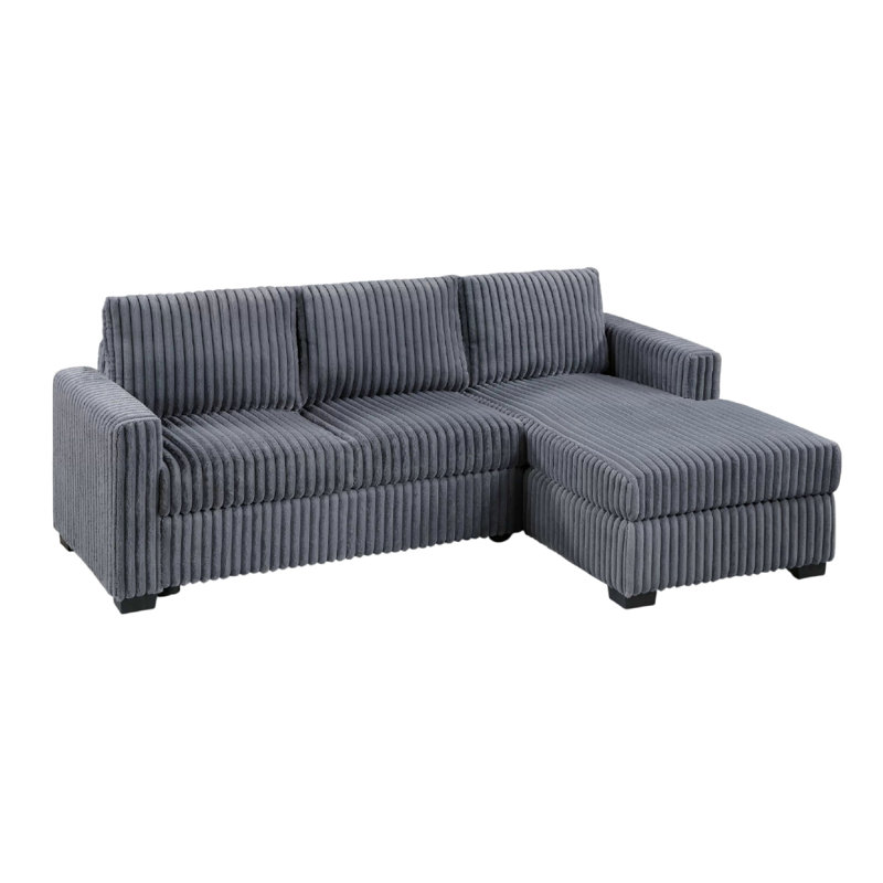 Leah All-In-One Chaise Sectional Sofa, Wide Track Arms, Gray Corduroy, Gray Corduroy