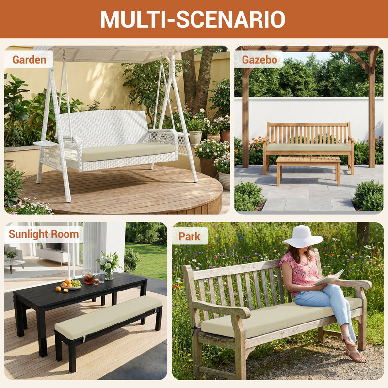 Outdoor Bench Cushion, Rainproof Patio Furniture Cushions for Porch Swing with Ties, 59"×16", Beige