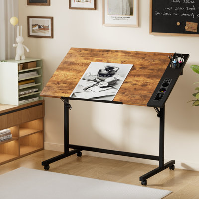 Bureau de travail inclinable avec roues à roulettes et table à dessin