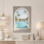 Toile turquoise, piscine et montagnes à travers une arche blanche-1756793381