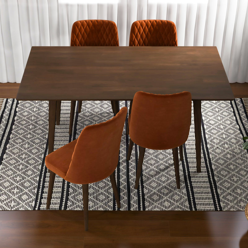 Arlonn 5-Piece Mid-Century Dining Set W/ 4 Velvet Dining Chairs, Orange