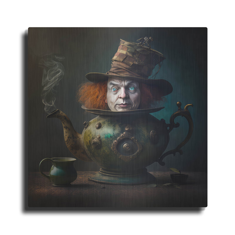 Art mural en métal Trinx «Mad Hatter In The Teapot» par The Golden Valley, H 36 po x l 36 po