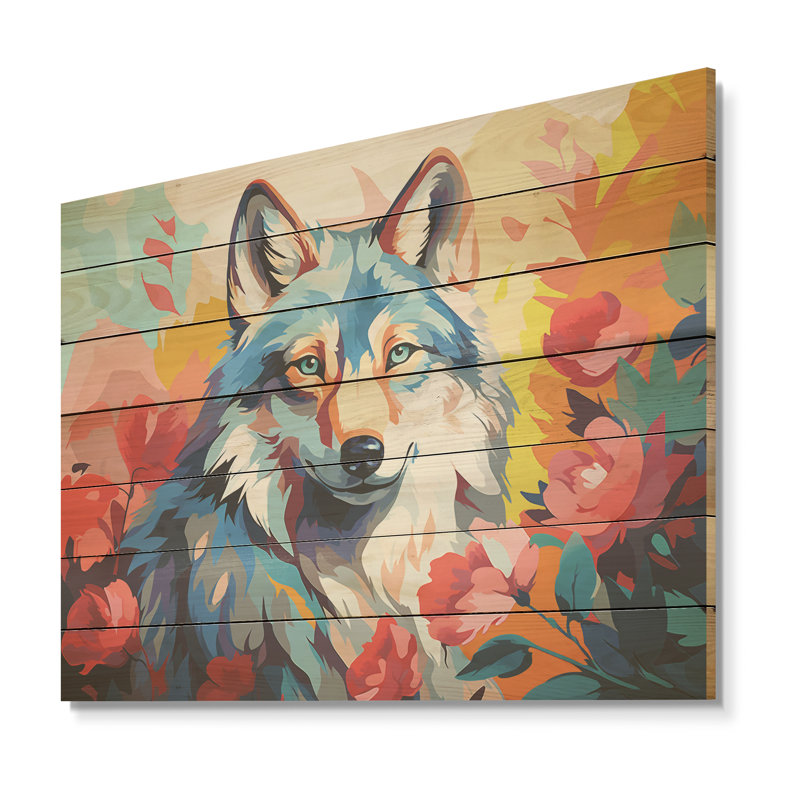 Impressionniste loup coloré impressionniste I - animal loup sur bois, H 24 po x l 32 po x P 0,78 po