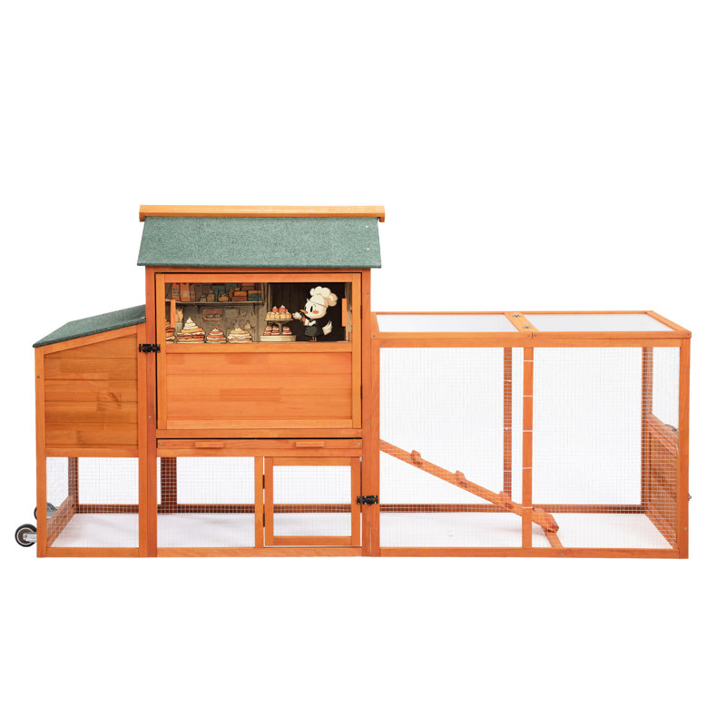 Poulailler orange innovant avec deux points d'entrée, une pente de glissement et des panneaux pour l'entrée de petits animaux, un plateau coulissant, une volaille robuste