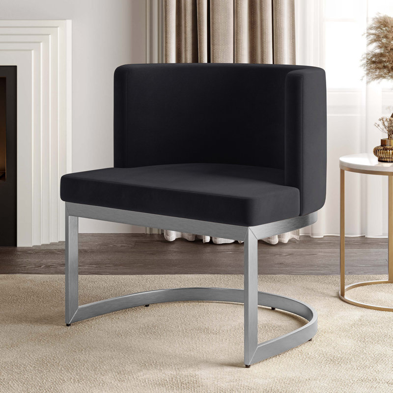 26.77 Wide Velvet Side Chair, Black Velvet, Chrome