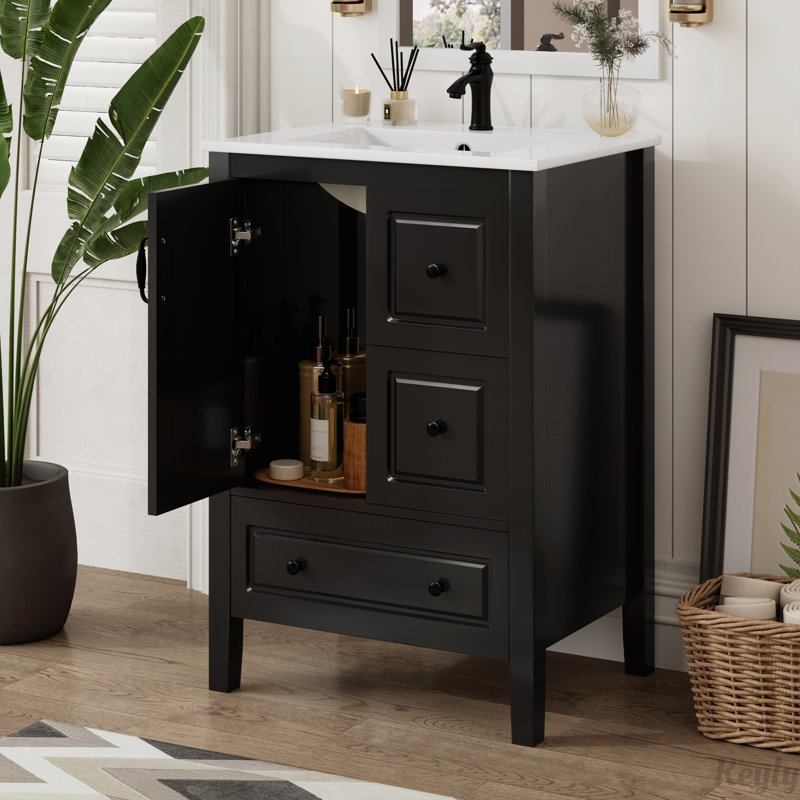 Meuble-lavabo 24 po avec lavabo, Noir