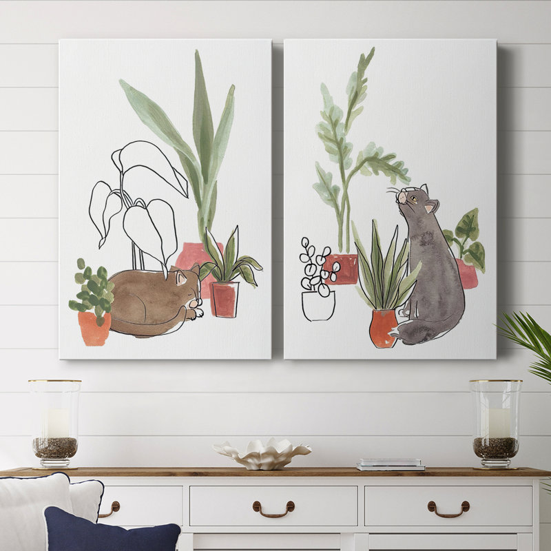 PurrfectPlants III - Toile tendue avec châssis de qualité supérieure - Prêt à être accroché