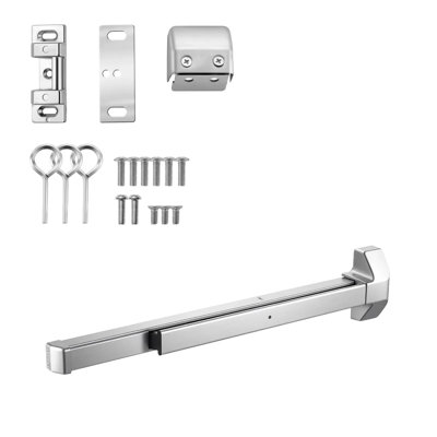 Push Bar Panic Exit Device, 31" Stainless Steel Commercial Panic Bar For Exit Doors, Emergency Exit Door Hardware With Dual Locking Bolt And Sticker, For 31"-46" Wood Or Metal Door, Silver