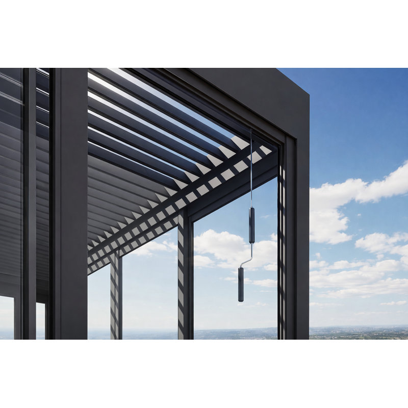 Pergola en aluminium noir 13 'x 10' avec toit à persiennes et parois coulissantes en verre