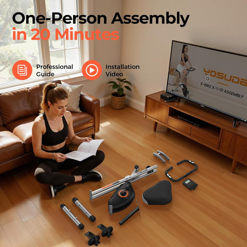 Vélo d'exercice pliable 5 en 1 FED Fitness Yosuda Series EB4, capacité de 136 kg, volant d'inertie de 3 kg, 16 niveaux de résistance pour salle de sport à domicile