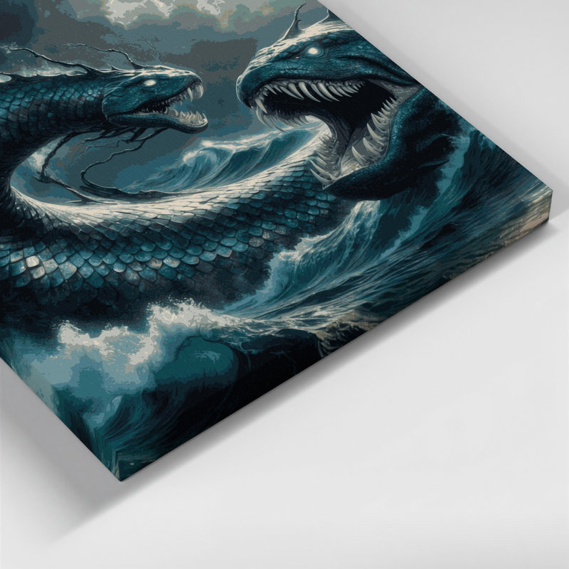 SciFi Leviathan sea monster Gray Canvas Wall Art, 20" H x 24" W