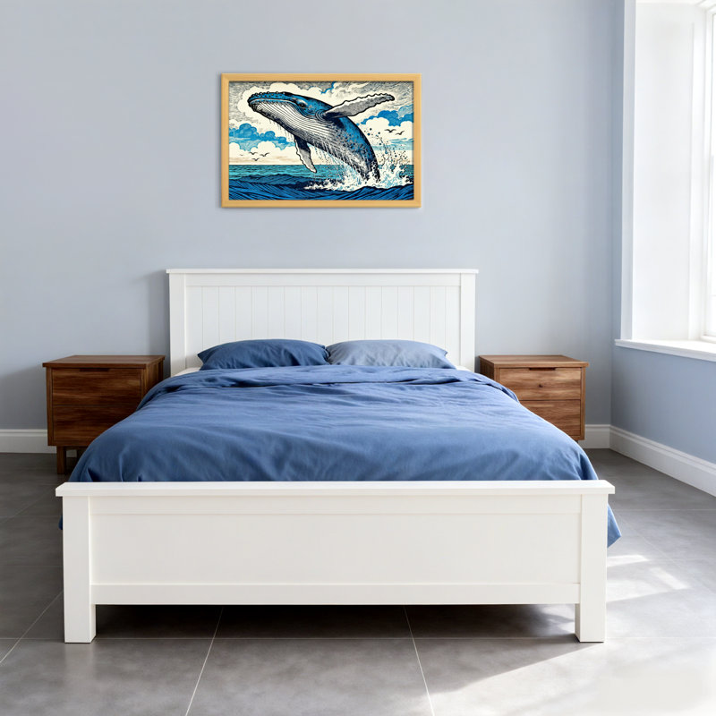 Animal, baleine, saut, océan, vagues, ciel, oiseaux, nuages, Toile tendue, Ne s’applique pas, H 20 po x l 30 po