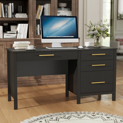 Bureau de direction 54 po à 4 tiroirs, bureau à domicile en bois avec tiroirs classeurs