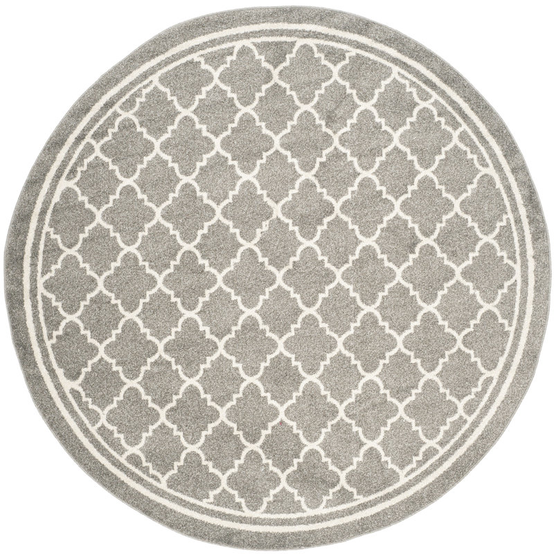 Tapis géométrique Ammundsen, Rond 3 pi, Gris foncé / beige