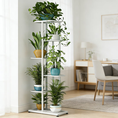 6 Tier Metal Plant Stand For Indoor And Outdoor Use, Multi-Tiered Flower Pot Holder Shelf With Grid Design For Patio, Garden, Balcony, And Living Room Display