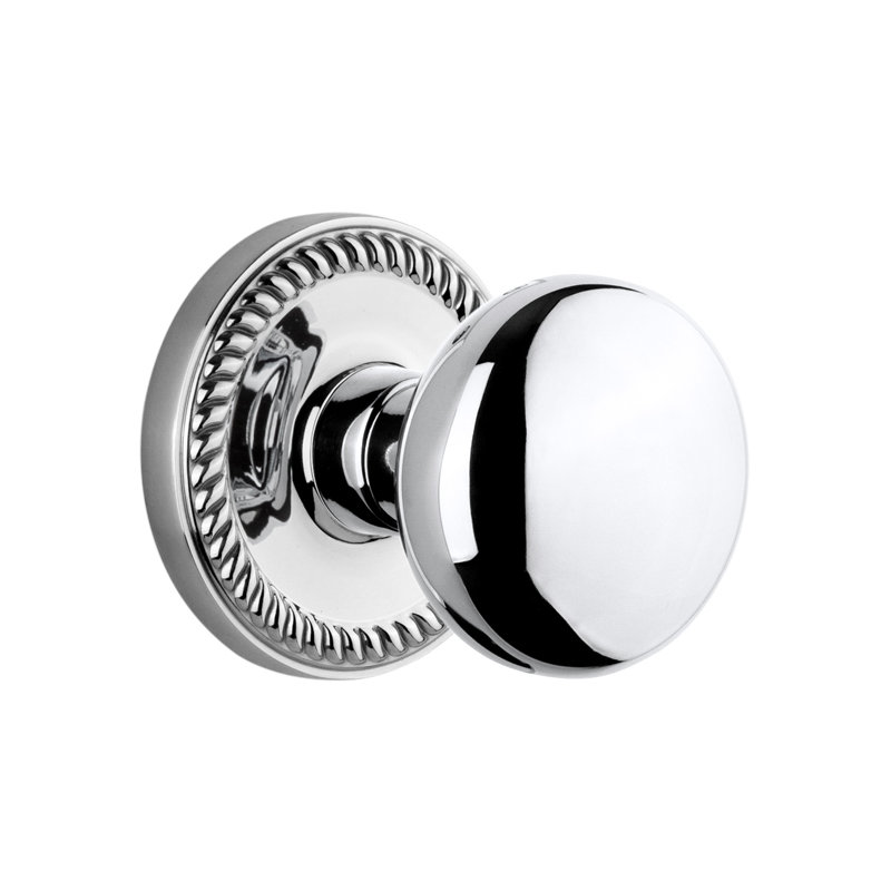 Grandeur Newport Rosette Privacy with Fifth Avenue Door Knob, 2 3/4", Bright Chrome