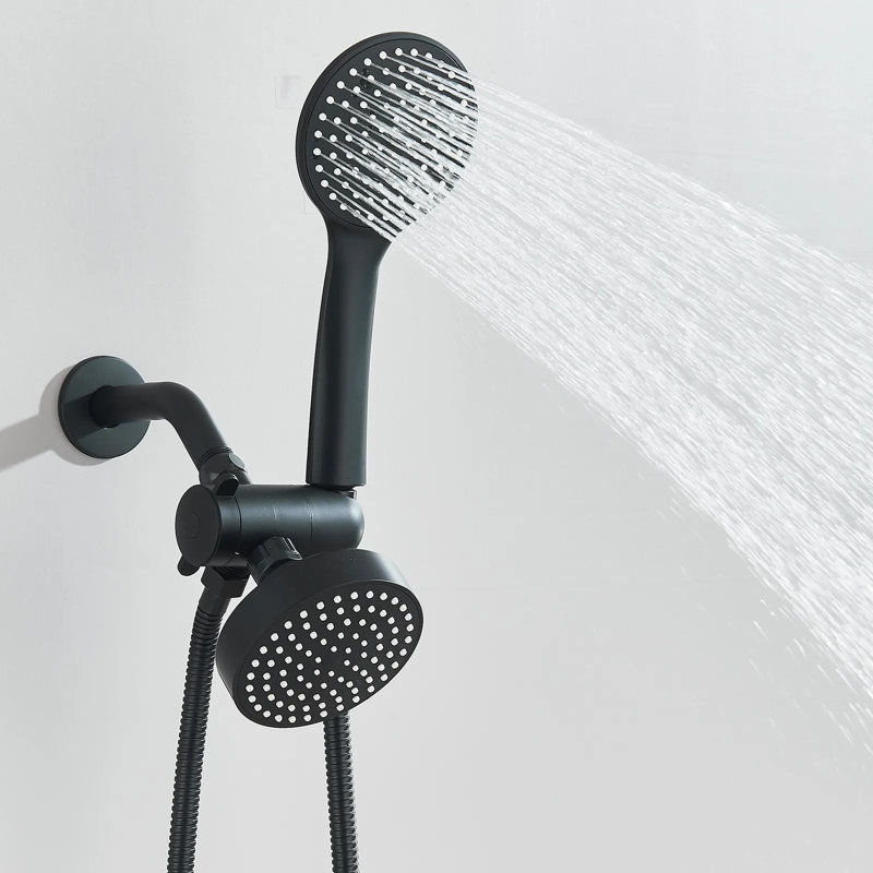Ensemble de pomme de douche à pluie noire matte de 4 pouces, double pomme de douche murale avec tuyau flexible en acier inoxydable de 150 cm, sans bras de douche