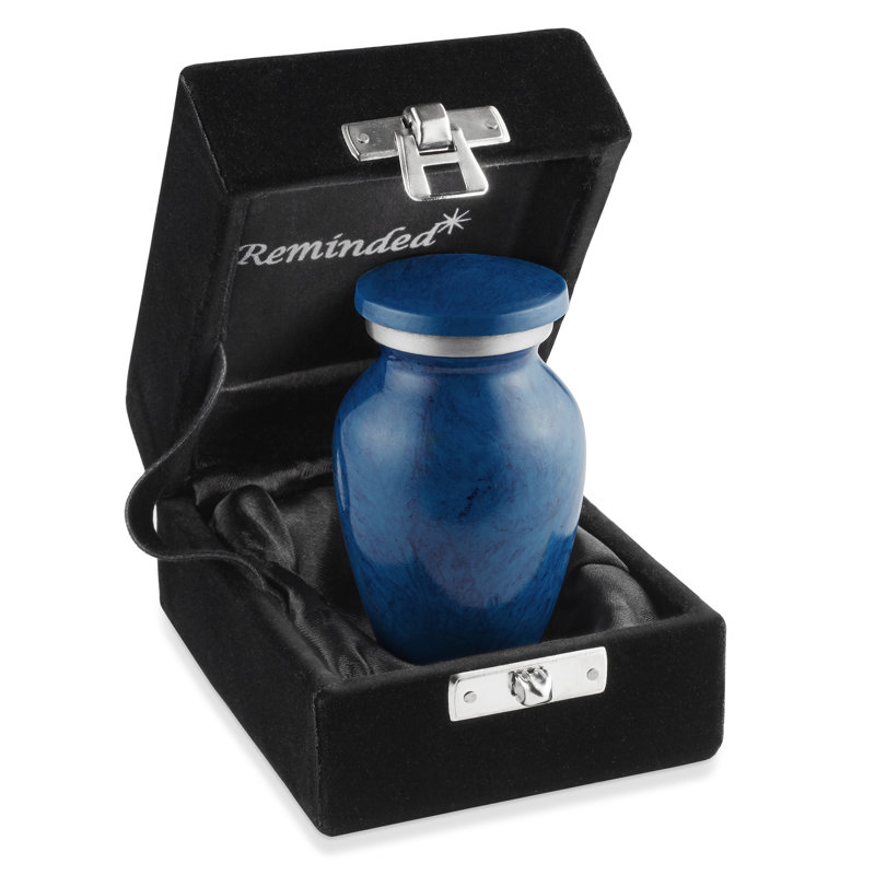 Polished Blue and Silver Metal Keepsake Urn