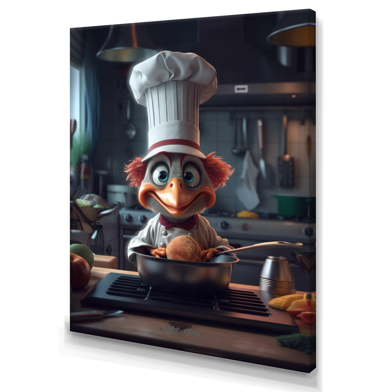 Oiseau gris chef dans la cuisine - Art mural d'oiseaux de cuisine pour la cuisine, H 32 po x l 24 po x P 1 po