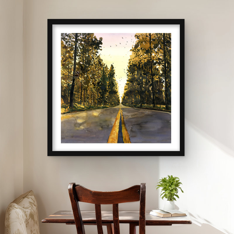 Long Road - illustrative paysages, reproduction encadrée, H 24 po x l 24 po, Noir