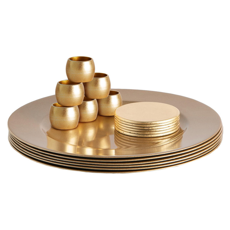 Argon Tableware - 18pc Metallic Charger Plates Set, Gold