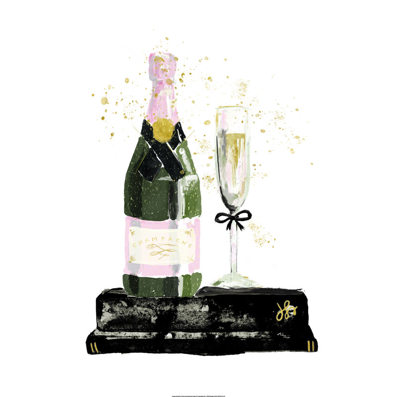 Champagne And Books Sparkly - Wrapped Canvas Painting, 51cm H x 51cm W x 3.8cm D