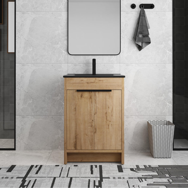 Meuble-lavabo sur pied simple avec plateau en céramique 24 po Bellalynn, meuble-lavabo sur pied avec 2 portes et 1 tablette réglable