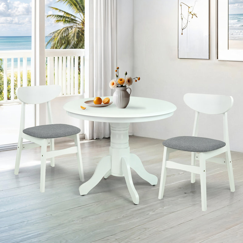 Ensemble de table de salle à manger 3 pièces, 2 chaises Yumiko en bois massif avec table ronde Rolf, ensemble de cuisine pour deux personnes, ensemble de salle à manger