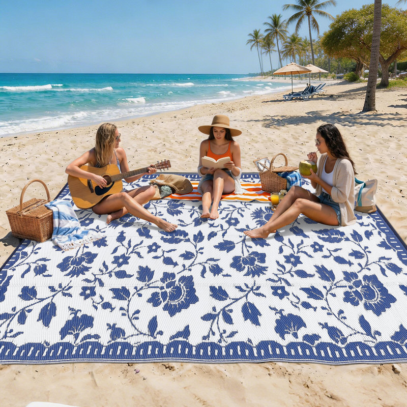 Outdoor Rug Waterproof Reversible Vintage Plastic Straw Carpet Lightweight Collapsible Patio Mat with Portable Bag UV Resistant, Ideal for Backyard, Beach, RV Deck