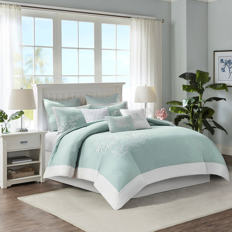 Housse de couette très grand / très grand - 100% coton avec broderie corail et bordure découpée