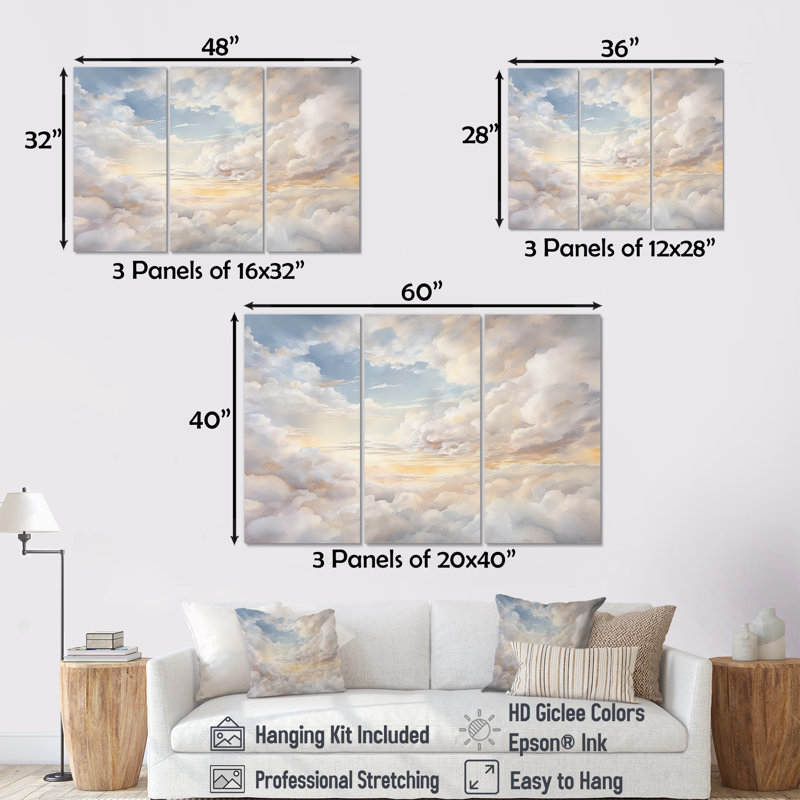 Ensemble de décorations murales Clouds Charm In Winter, Toile tendue, H 40 po x l 60 po x P 1 po