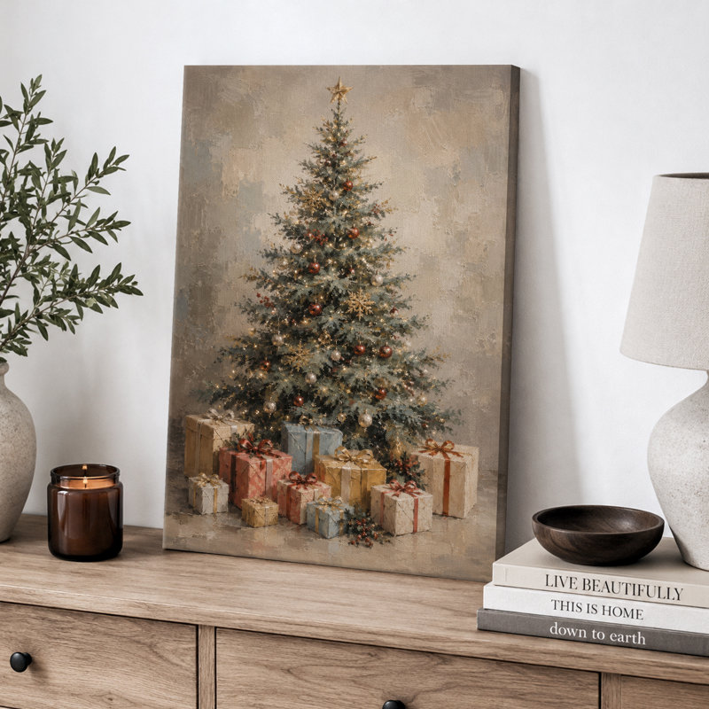 Œuvre d'art de Noël rétro, photos de salon, impression sur toile encadrée, H 36 po x l 24 po x P 1,5 po, Toile tendue