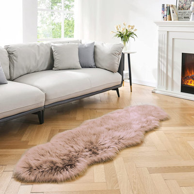 Malaiah Shag Faux Sheepskin Fur Area Rug in Beige