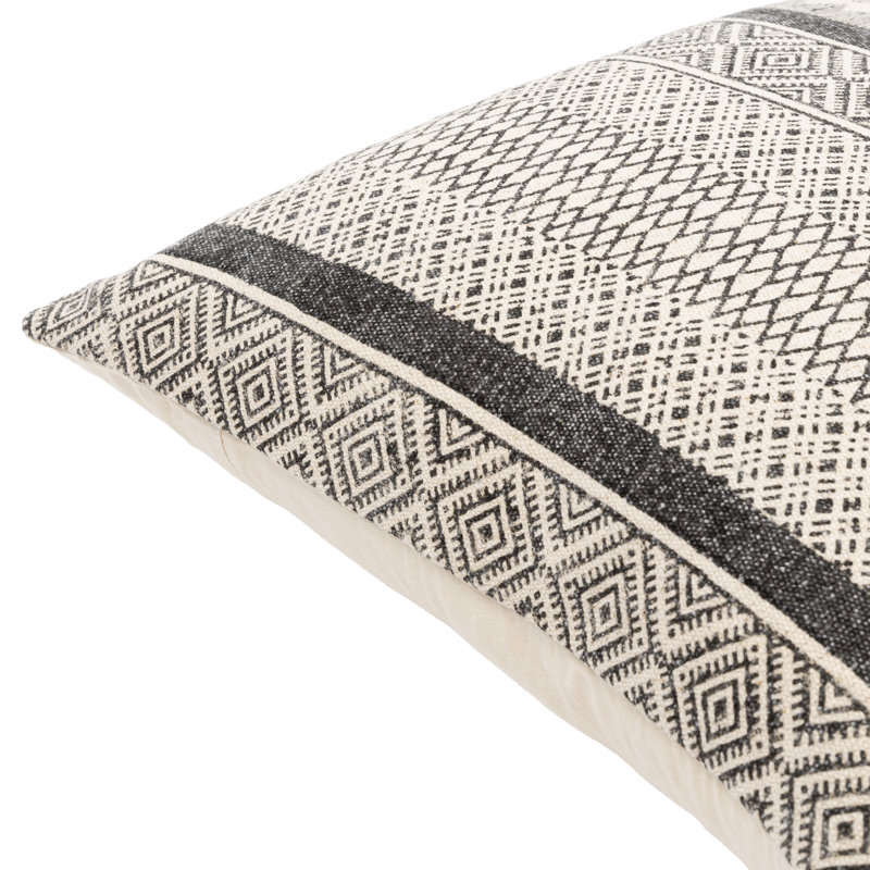 Zetta Geometric Cotton Throw Pillow, Beige/Black, Polyester/Polyfill