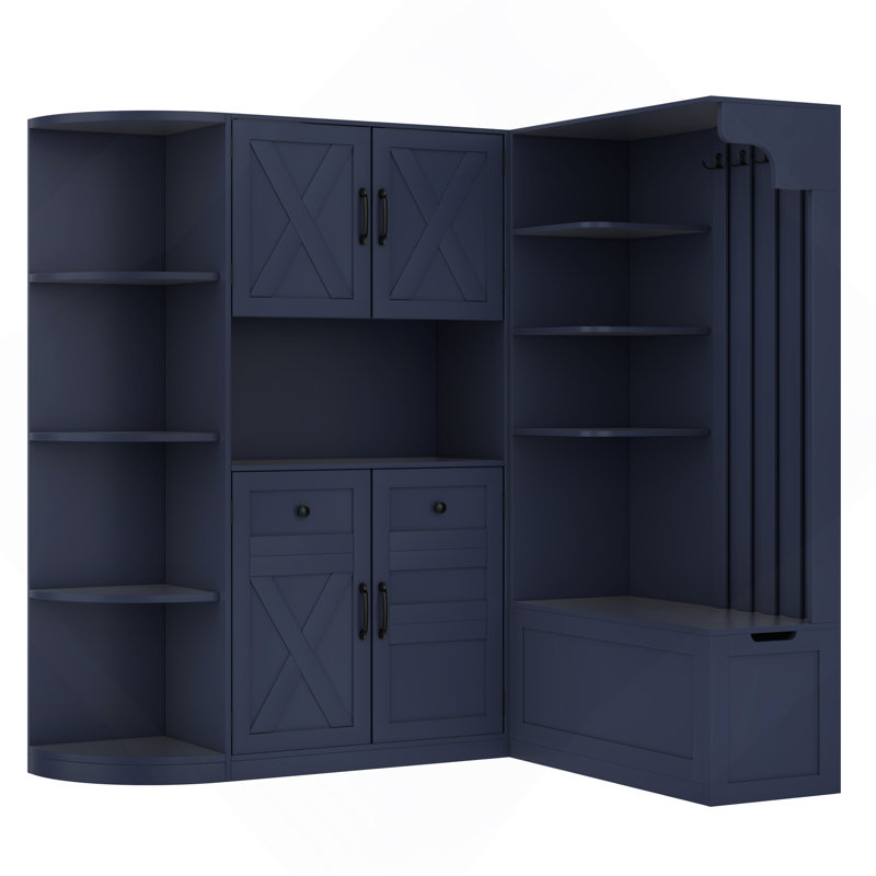 Multifunctional Left-Right Combination Hall Cabinet (Can Be Used Separately) With Storage And 4 Hooks, Storage Cabinet/ Hall Tree 2 In 1 For Living Room, Kitchen And Hallway