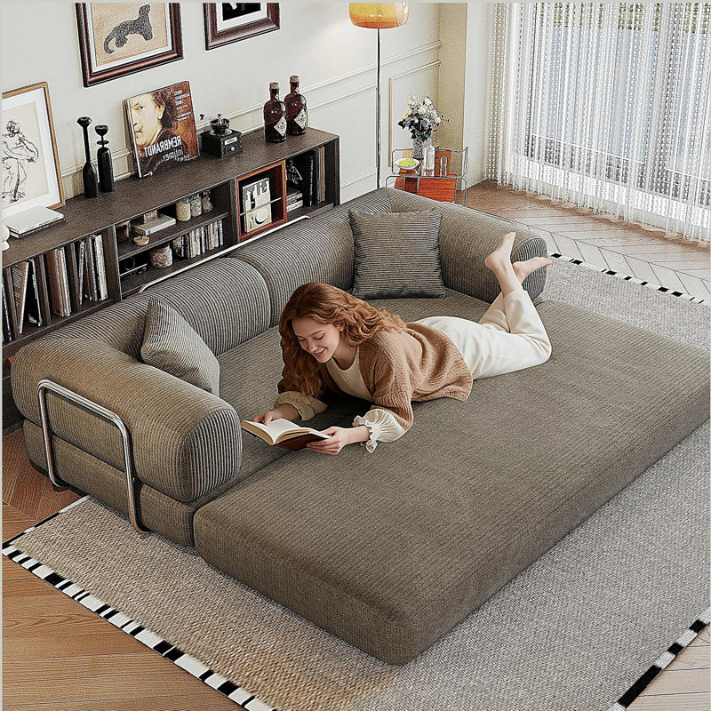 Boneless Convertible Sleeper Sofa, Foldable Floor Couch No Assembly, Camel