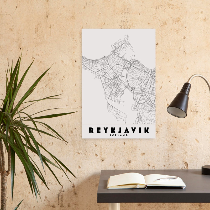 Reykjavik, Islande, carte, abstrait, géométrique, ville minimaliste, art mural côtier, H 24 po x l 16 po