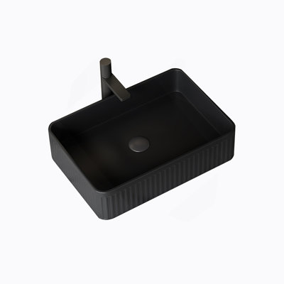 20'' Bathroom Sink, Rectangular Striped Vessel Ceramic Basin Without Faucet, NO Cabinet, Black
