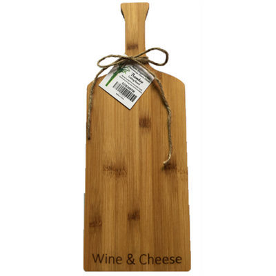 Bambou en forme de bouteille de vin avec texte - planche à découper vin et fromage