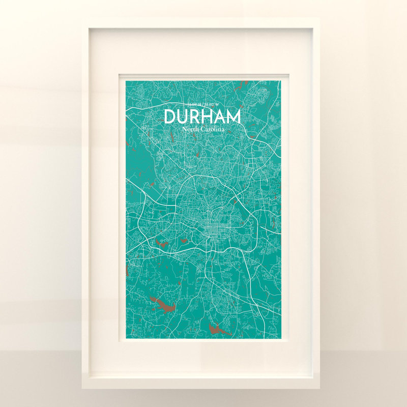 Durham City Map, impression, H 17 po x l 11 po, Vert / Brun