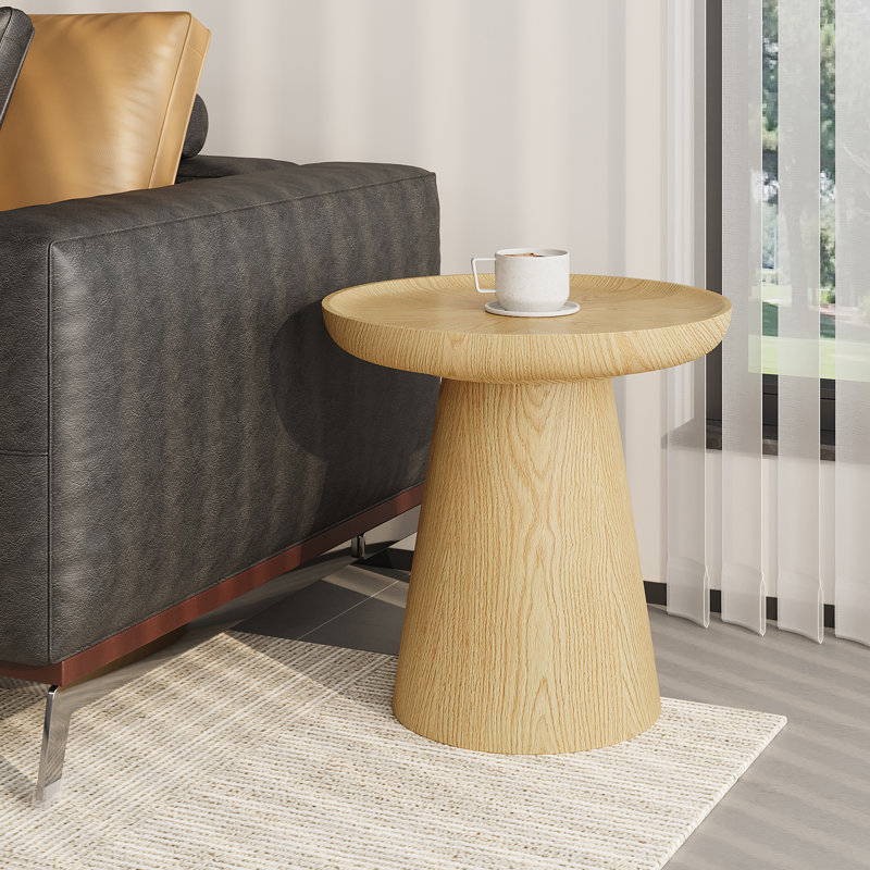 19.69'' Rustic Walnut Round End Table With Thick Conical Base, No Assembly Needed, Natural