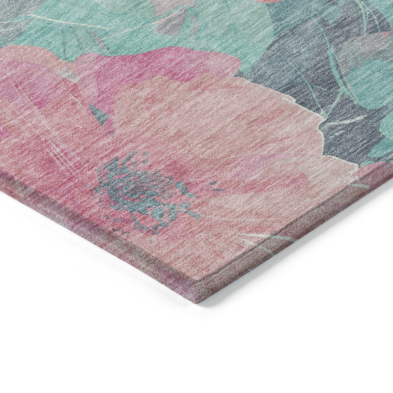 Tapis rose intérieur / extérieur lavable à la machine Claudian ACN1545, Rectangle 5 pi x 7 pi 6 po